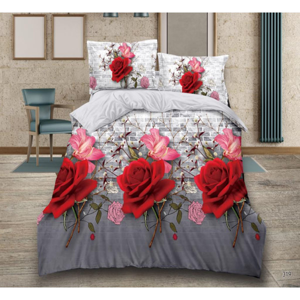 Ebern Designs Mervela Red/Cream/Grey Duvet Cover Set Wayfair.co.uk
